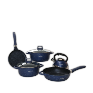 Blue Granite coating 5 pcs cookware set Caserole:- 24cm/28cm Fry pan:- 28cm Tawa- 24cm  Kettle:- 3L