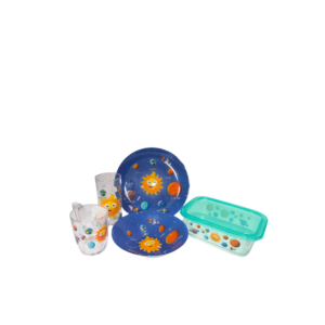 5 PCS KIDS EAT & LEARN SET 8? Dinner plate6.7? oval 27.7 OZ  container8.5 OZ CUP9 OZ GLASS