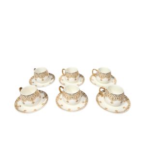 White with Gold Design 6 tea cup set with saucer