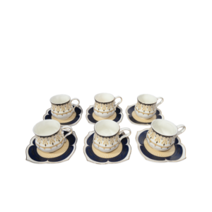 Designed Tea Cups (Mixed colors with Yellow & Navy Blue) 6 tea cup set with saucer