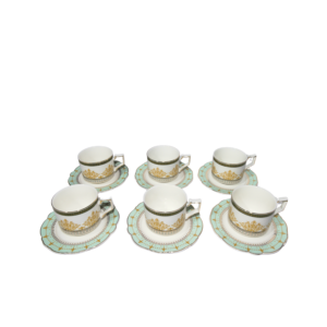 Designed Tea Cups (Mixed colors with Gold & Mint color) 6 tea cup set with saucer