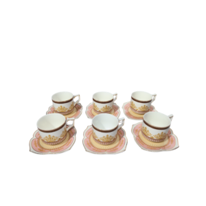 Designed Tea Cups (Mixed colors with Gold & Pink color) 6 tea cup set with saucer