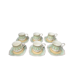 (Mixed colors with Yellow & Mint color) 6 teacup set withsaucer D 2.5" H 2.6 " Saucer diameter 5 "
