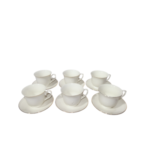 White with Silver Lining Coffee cup set 6 pcs with saucer