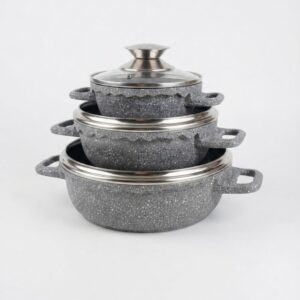 Grey - Granite Induction non-stick Stone Shallow Pots 12cm/16cm & 20cm