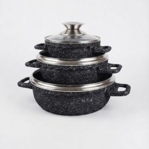 Black - Granite Induction non-stick Stone Shallow Pots 12cm/16cm & 20cm