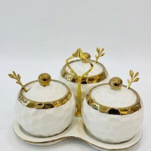 Spice container set with spoon and tray
